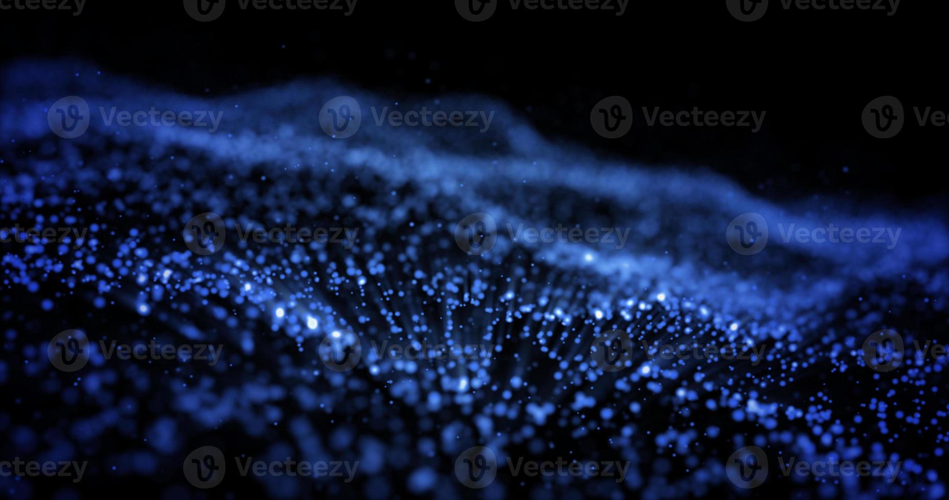 Abstract blue glowing energy waves from particles and magical dots with blur effect on dark background. Abstract background photo