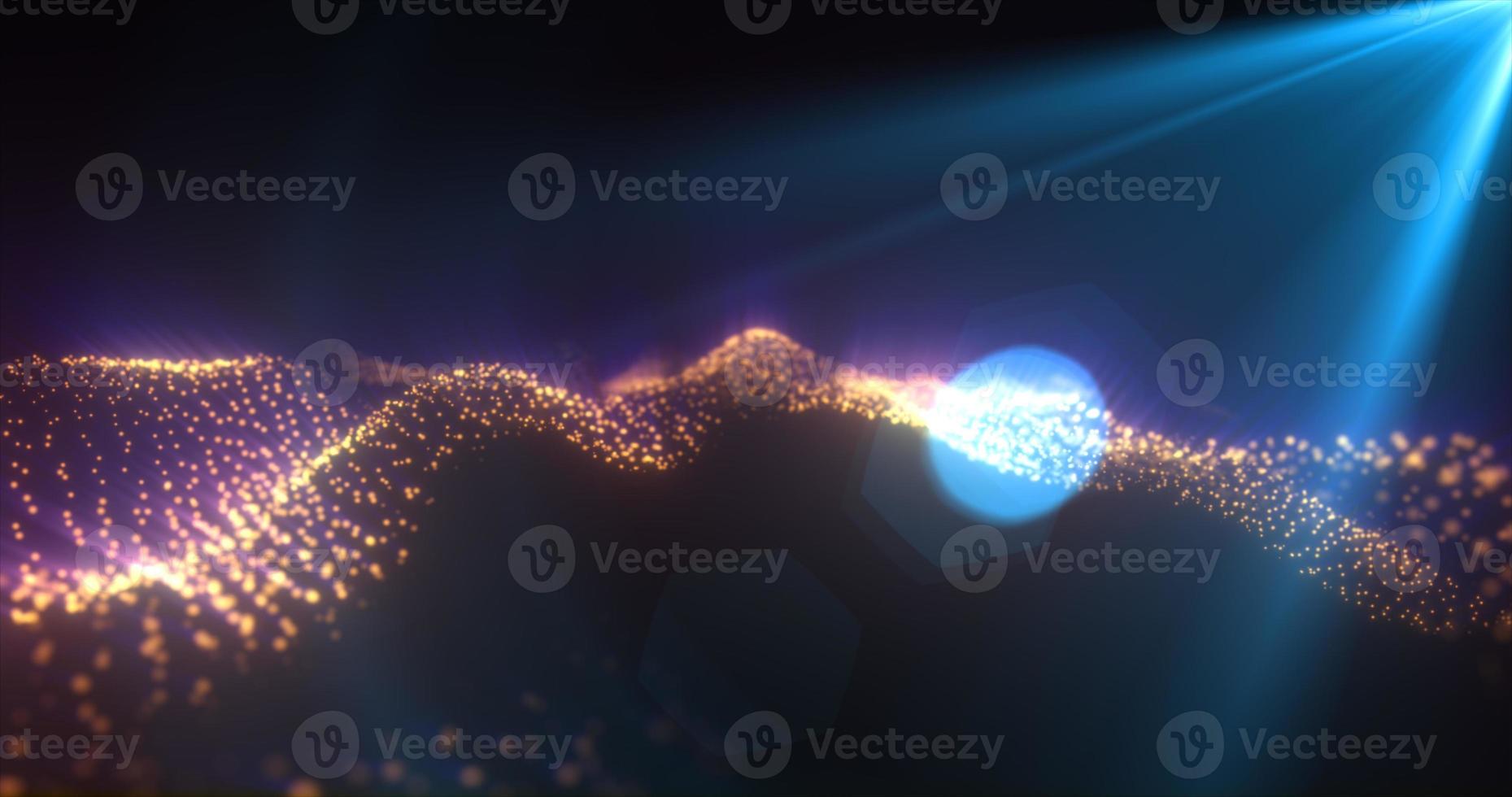 Abstract glowing yellow golden magic energy wave from particles and dots bright shiny on a dark background. Abstract background photo
