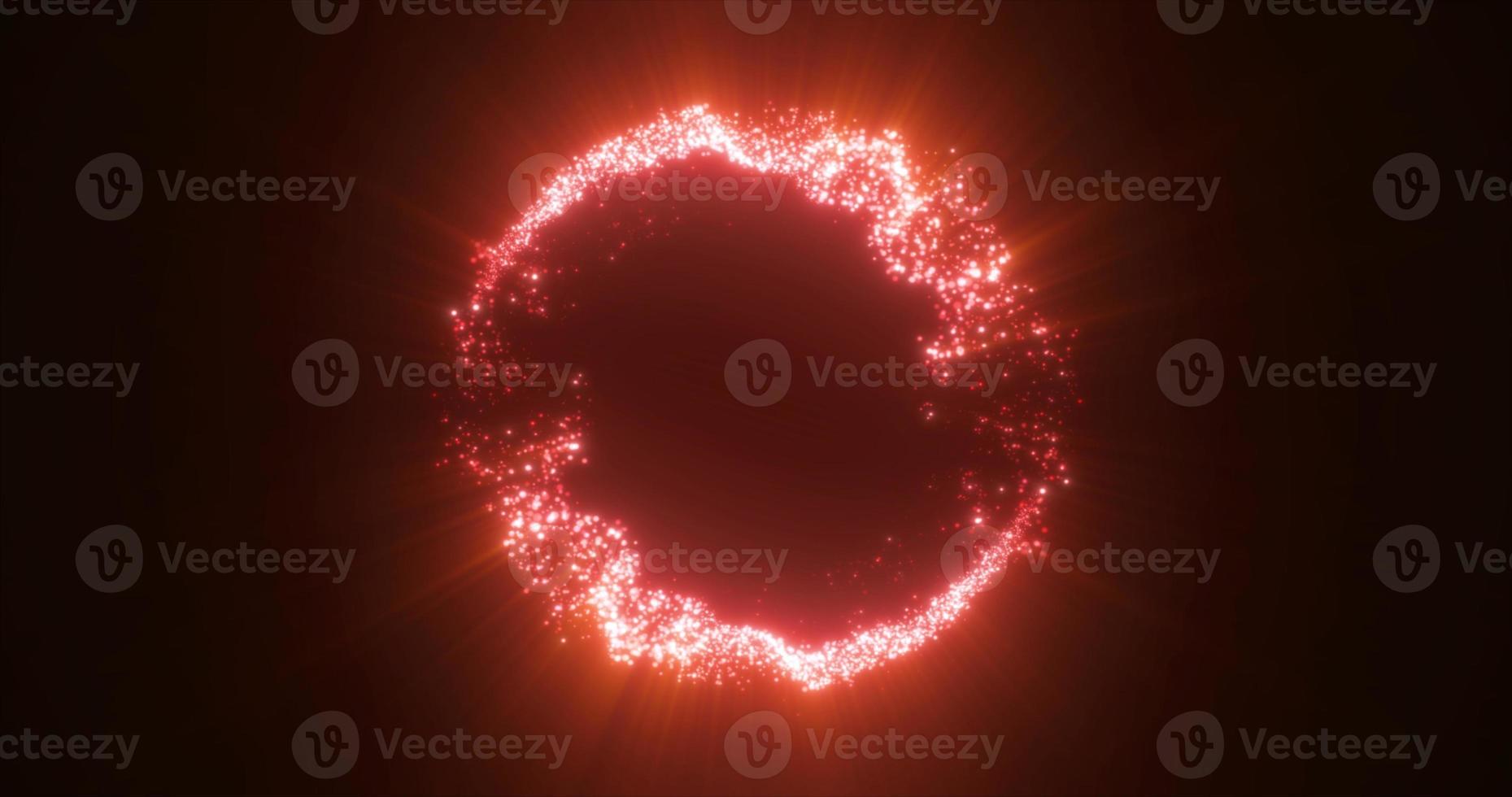 Abstract glowing looped circle made of red lines of magical energy particles. Abstract background photo