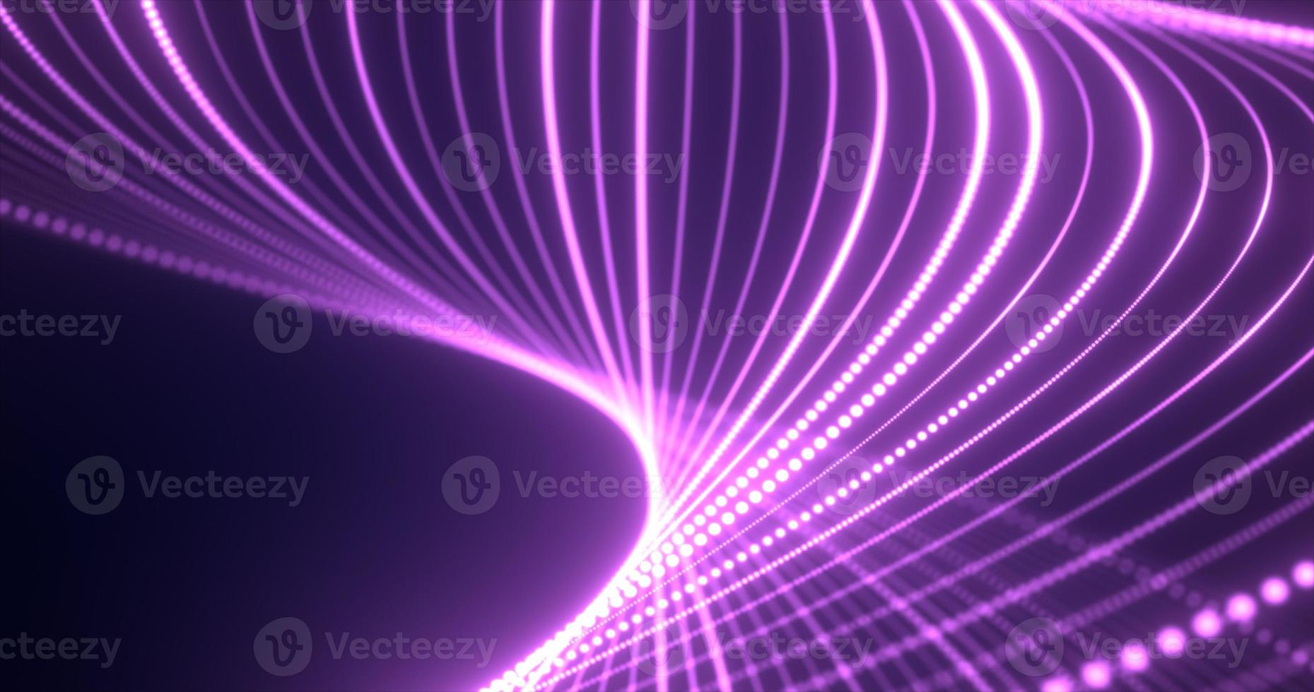 Abstract purple waves from lines and dots particles of glowing swirling futuristic hi-tech with a blur effect on a dark background. Abstract background photo