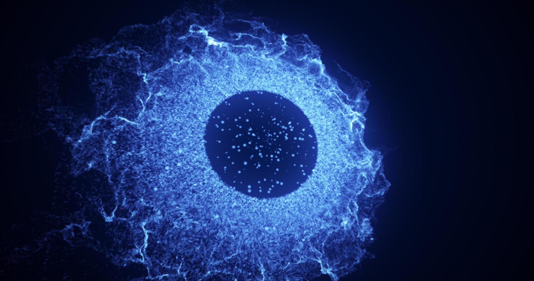 Abstract glowing blue futuristic energy dust with waves of magical energy particles on a dark blue background. Abstract background photo