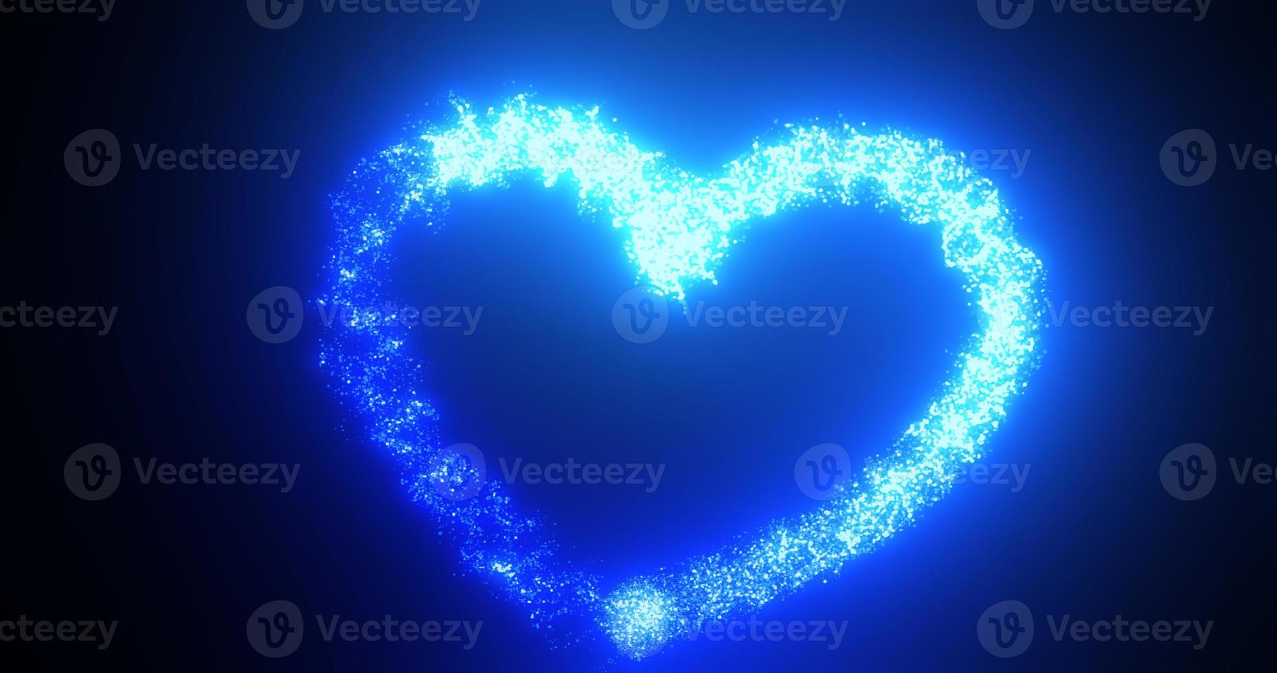 Blue heart love glowing shiny for valentine's day holiday from magic energy lines and particles on black background. Abstract background photo