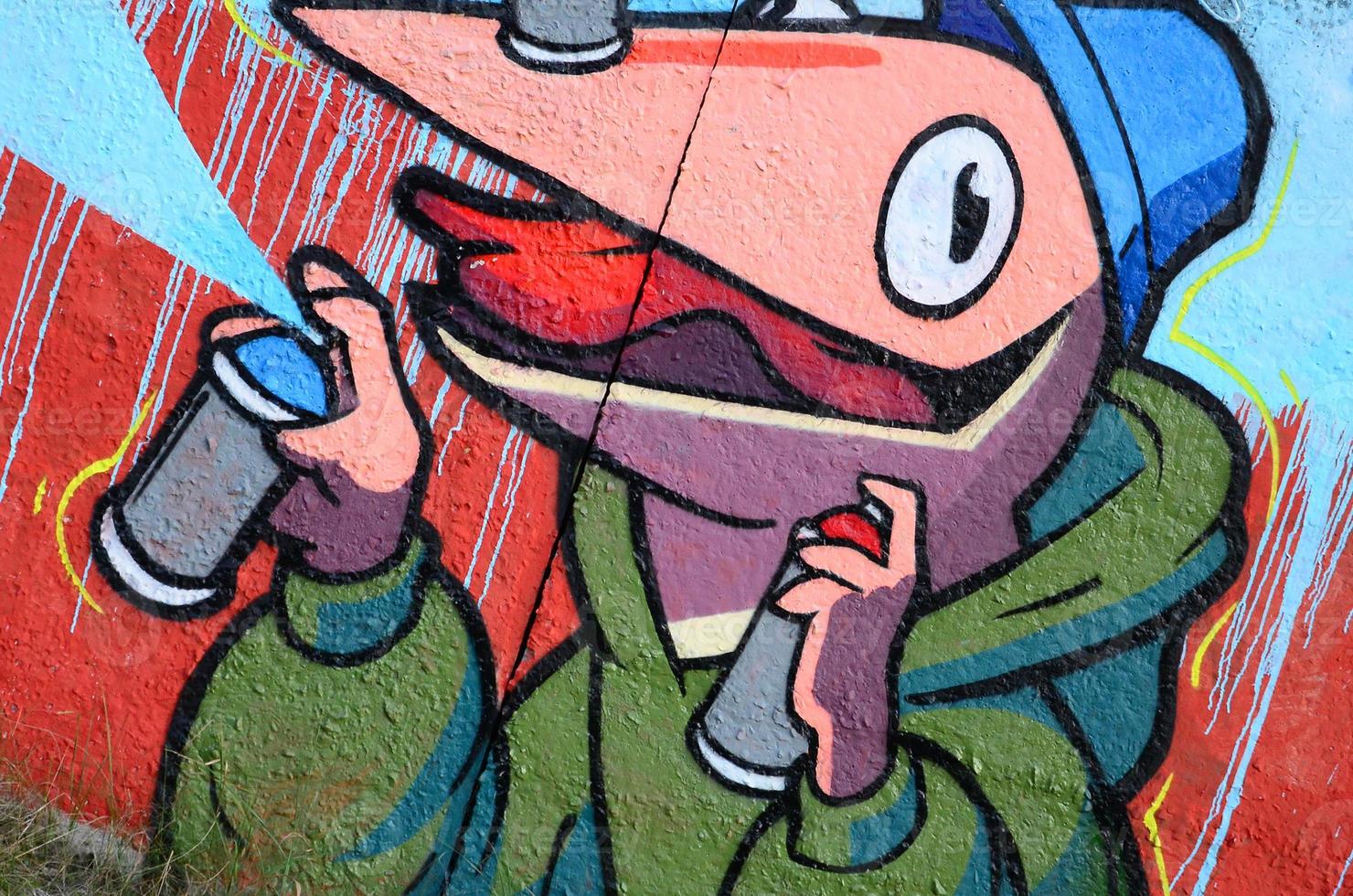 fragmento de dibujos de graffiti. la antigua muralla decorada con manchas de pintura al estilo de la cultura del arte callejero. textura de fondo de color foto