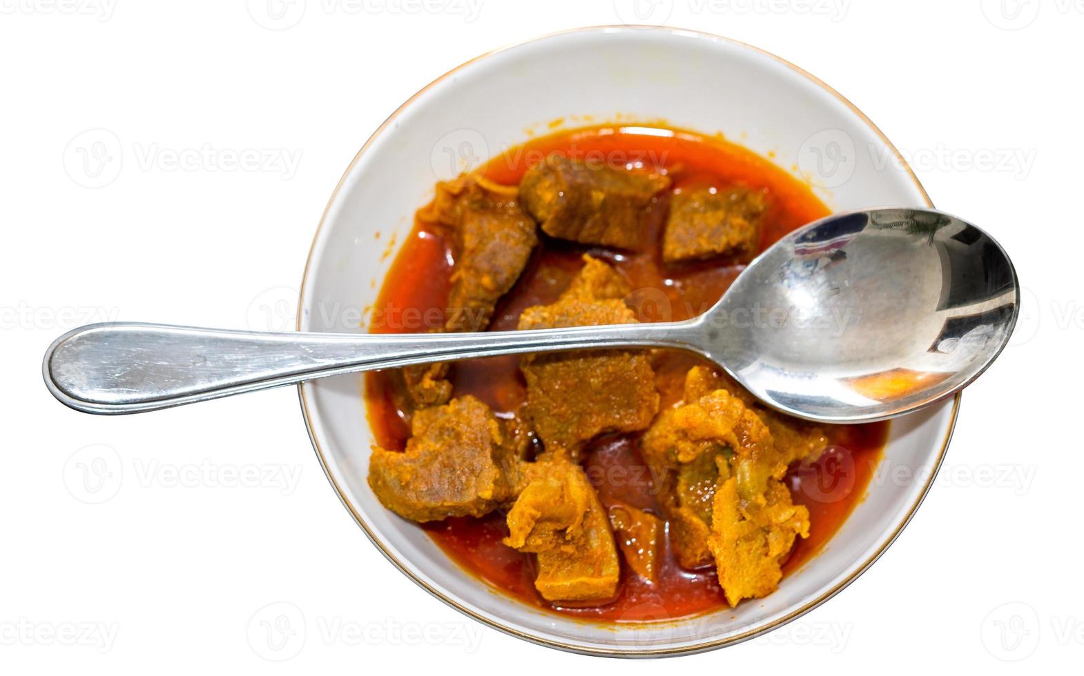 Beef or curry homemade recipe in a bowl with white background photo