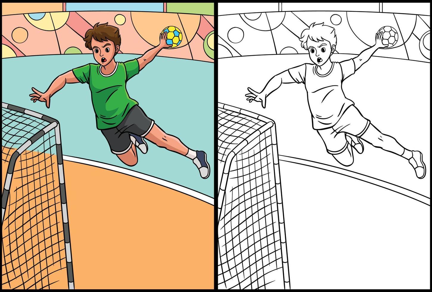 Handball Coloring Page Colored Illustration vector