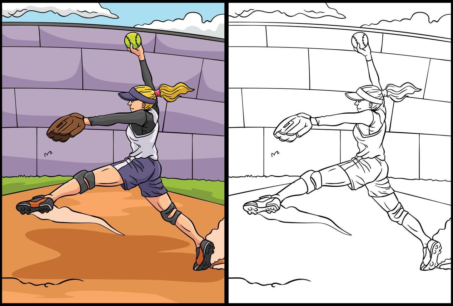 Softball Coloring Page Colored Illustration vector