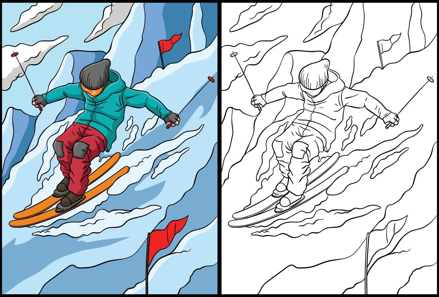 Alpine Skiing Coloring Page Colored Illustration vector