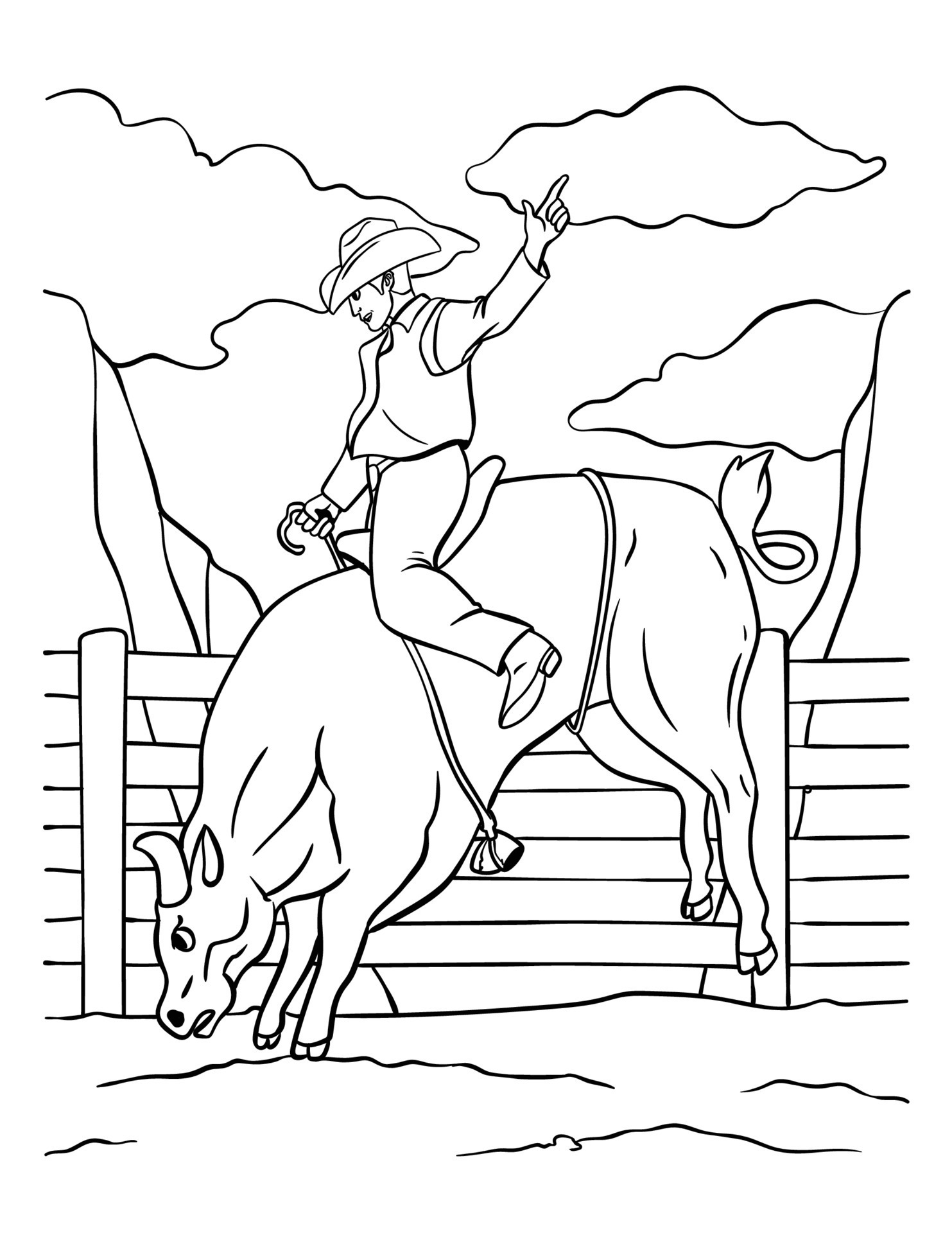 Bull Riding Coloring Page for Kids 17022637 Vector Art at Vecteezy