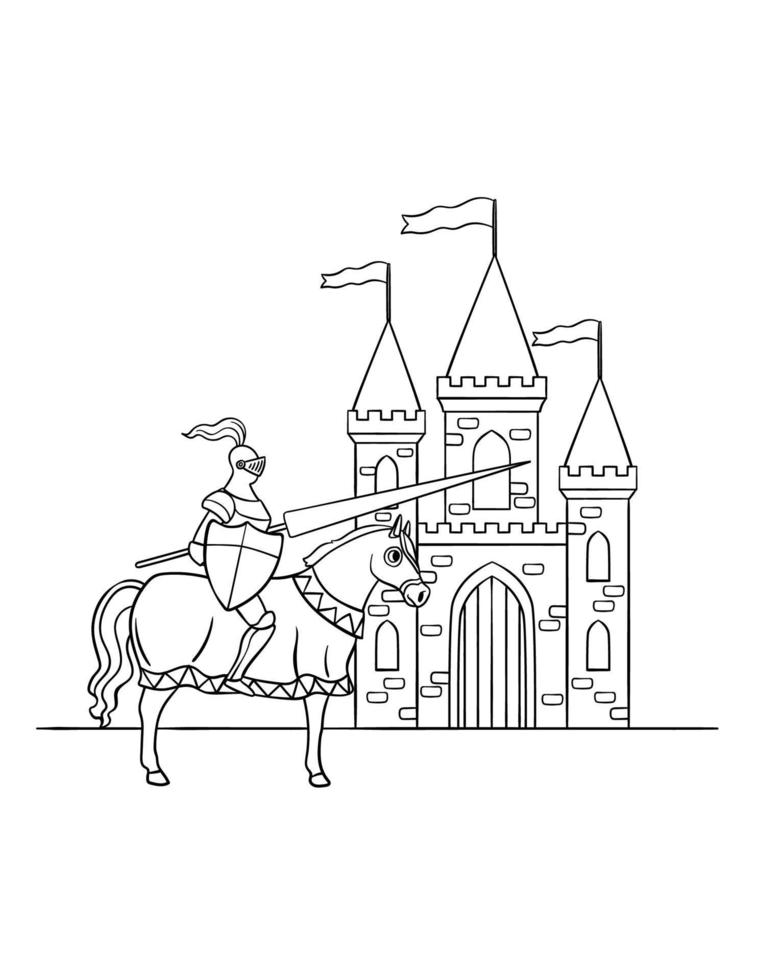 Knight Riding a Horse in Front of Castle Isolated 17022639 Vector Art ...