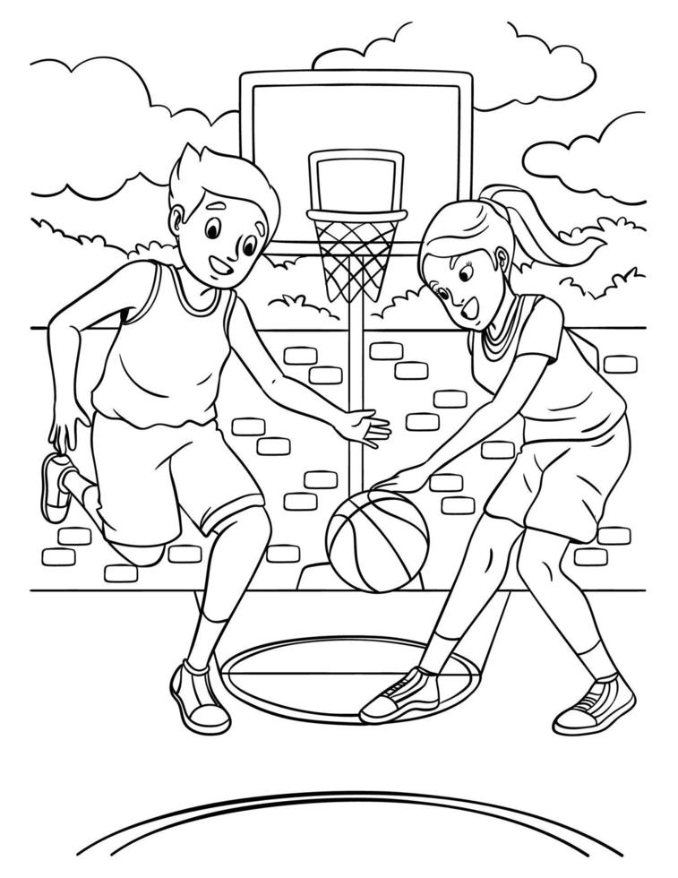 niños baloncesto jugando página para colorear para 17022640 Vector en Vecteezy