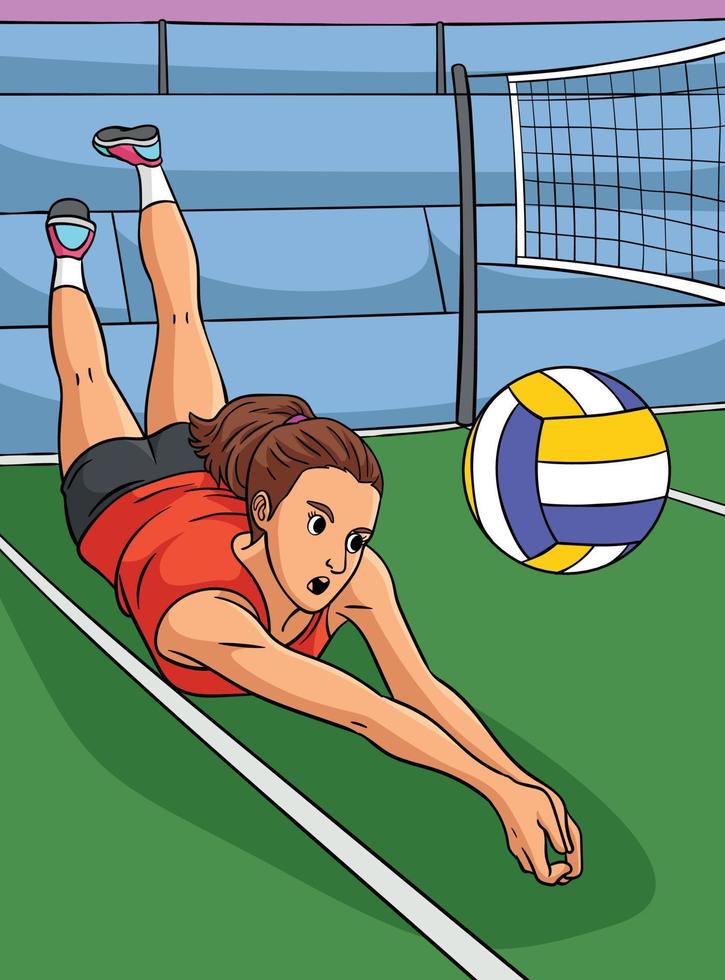 Volleyball Sports Colored Cartoon Illustration vector