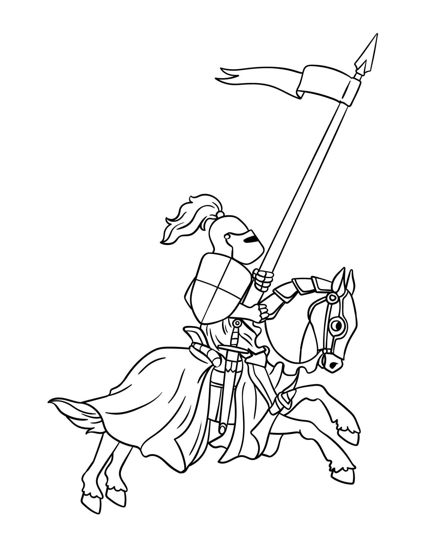 Knight Joust Isolated Coloring Page for Kids 17022645 Vector Art at ...