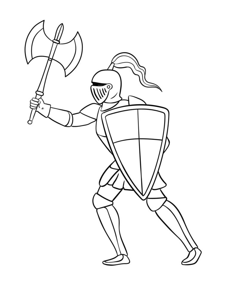 Knight Holding Axe and Shield Isolated Coloring 17022652 Vector Art at