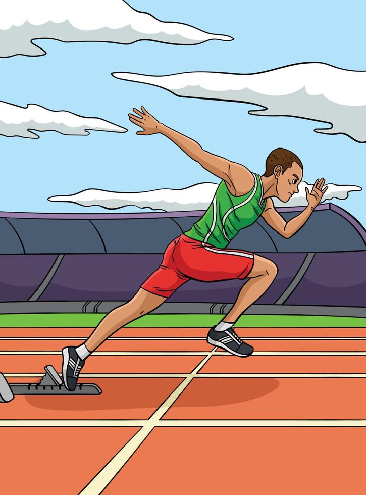 Sprinting Sports Colored Cartoon Illustration vector