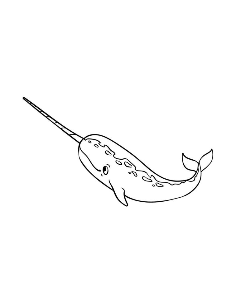 Narwhal Isolated Coloring Page for Kids vector