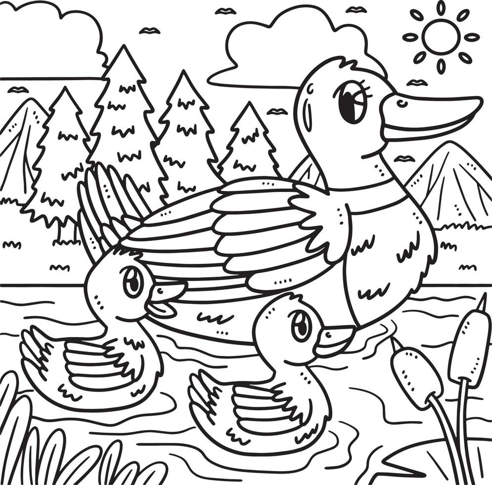Mother Duck and Duckling Coloring Page for Kids vector