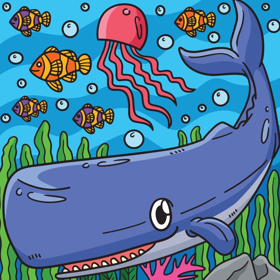 Sperm Whale Marine Animal Colored Cartoon vector