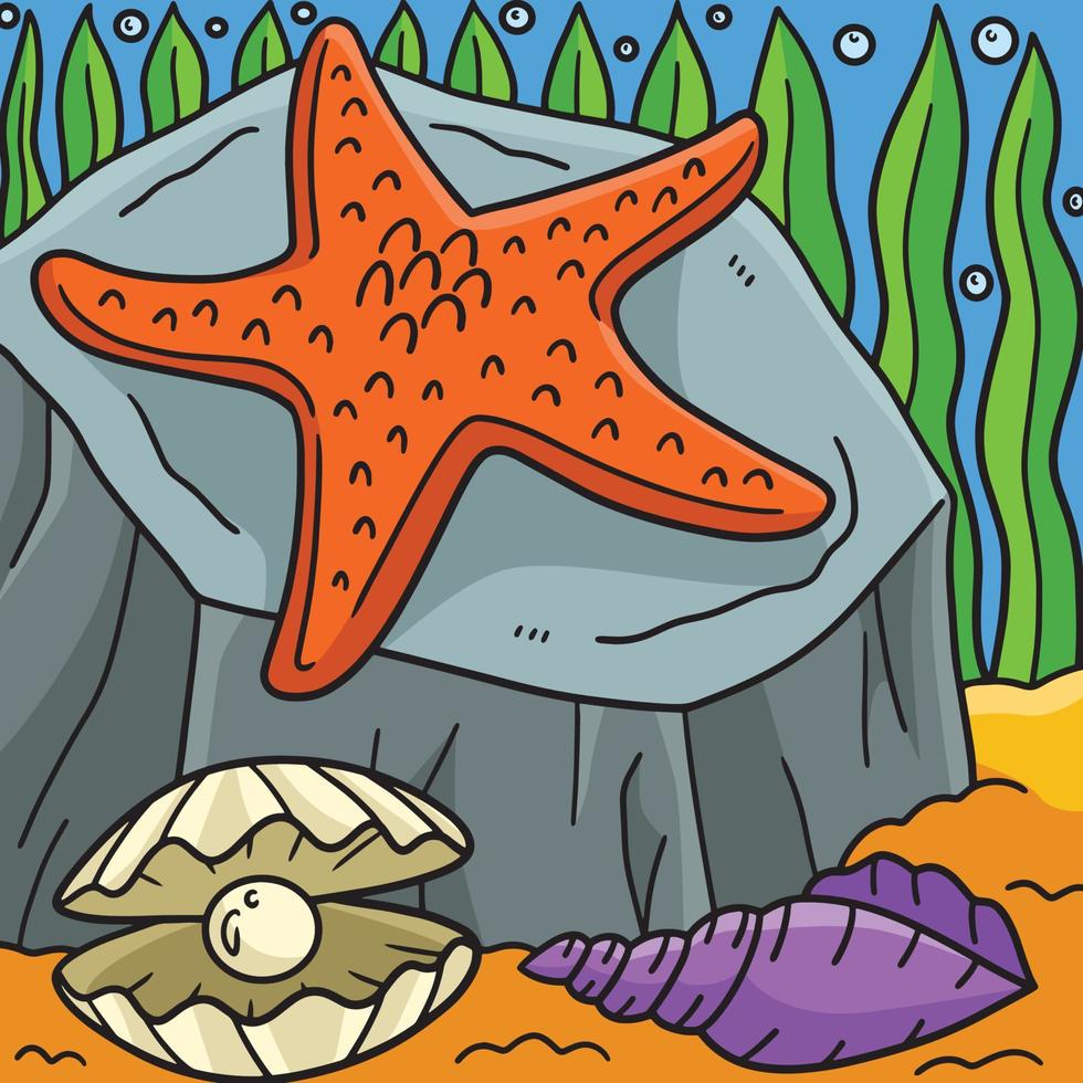 Sea Star Marine Animal Colored Cartoon vector