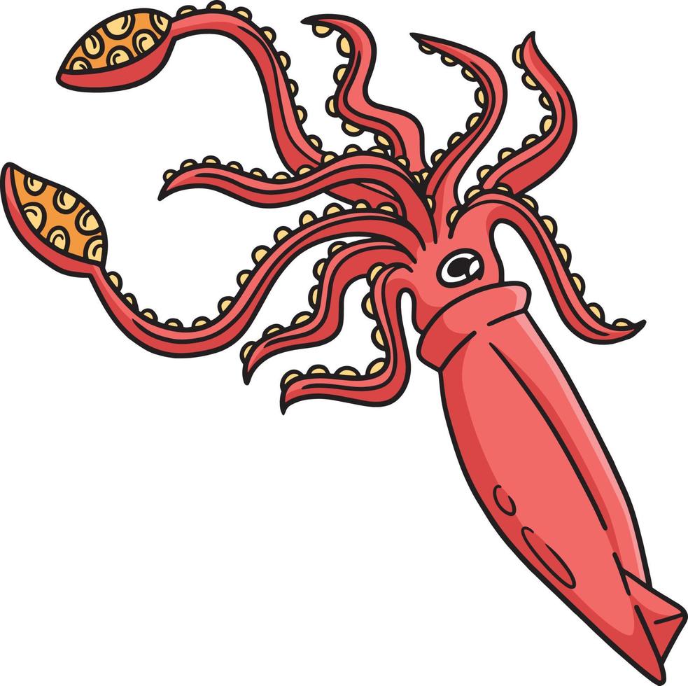 Giant Squid Marine Animal Cartoon Colored Clipart vector