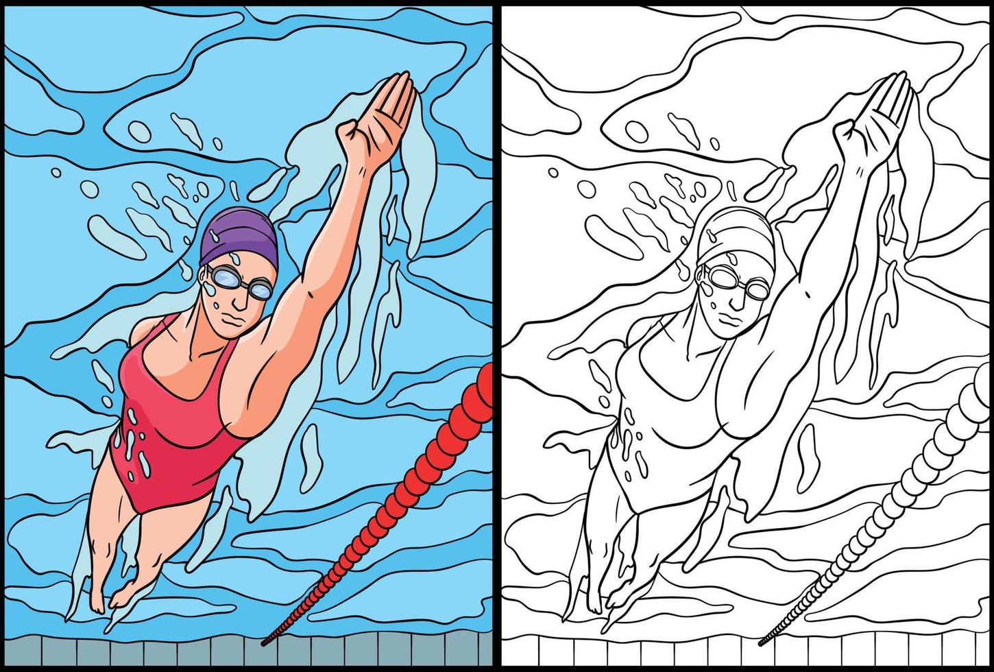 Swimming Coloring Page Colored Illustration vector