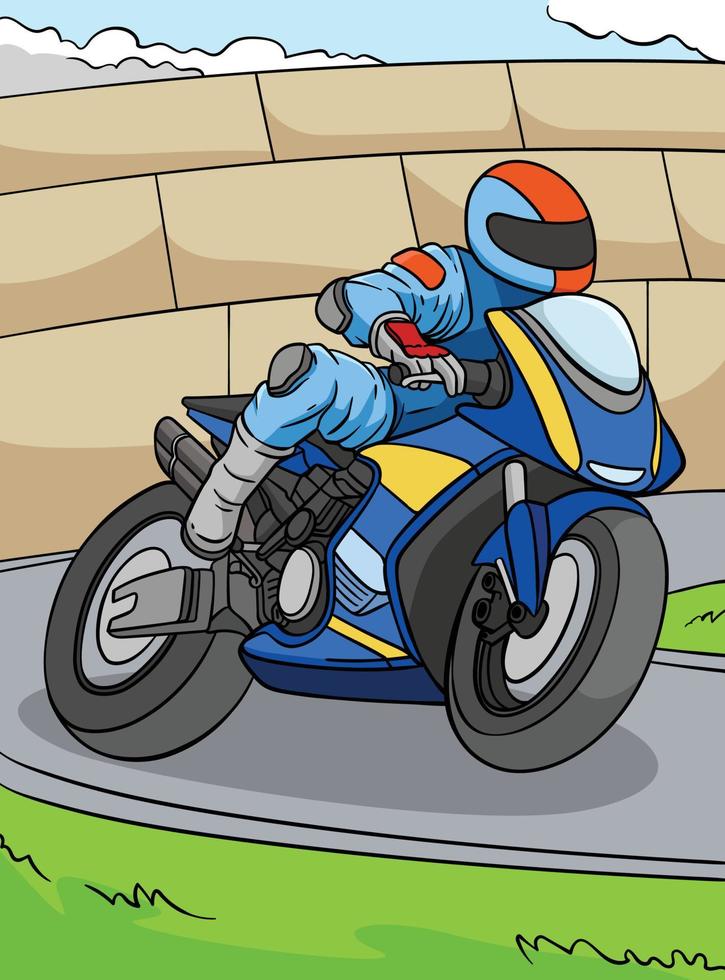 Motorcycle Racing Colored Cartoon Illustration vector