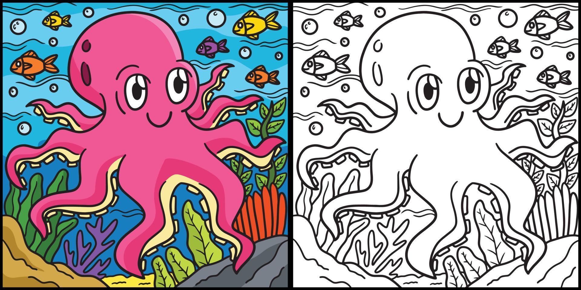 Octopus Coloring Page Colored Illustration vector