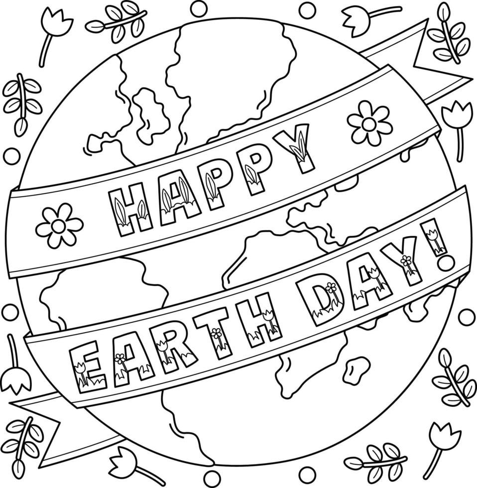 Happy Earth Day Coloring Page for Kids vector