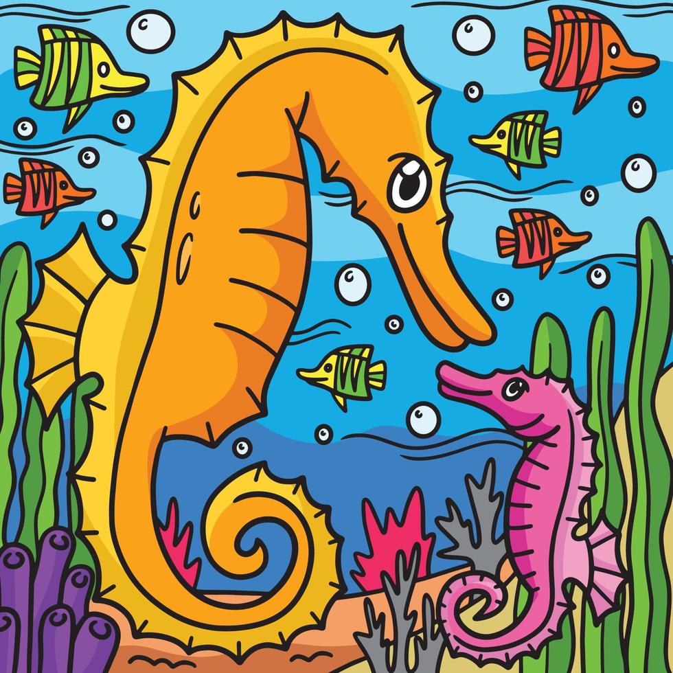Sea Horse Marine Animal Colored Cartoon vector