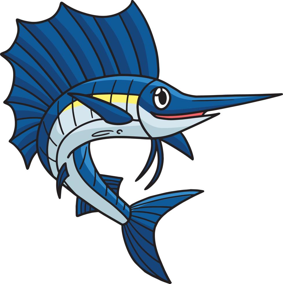 Sail Fish Marine Animal Cartoon Colored Clipart vector