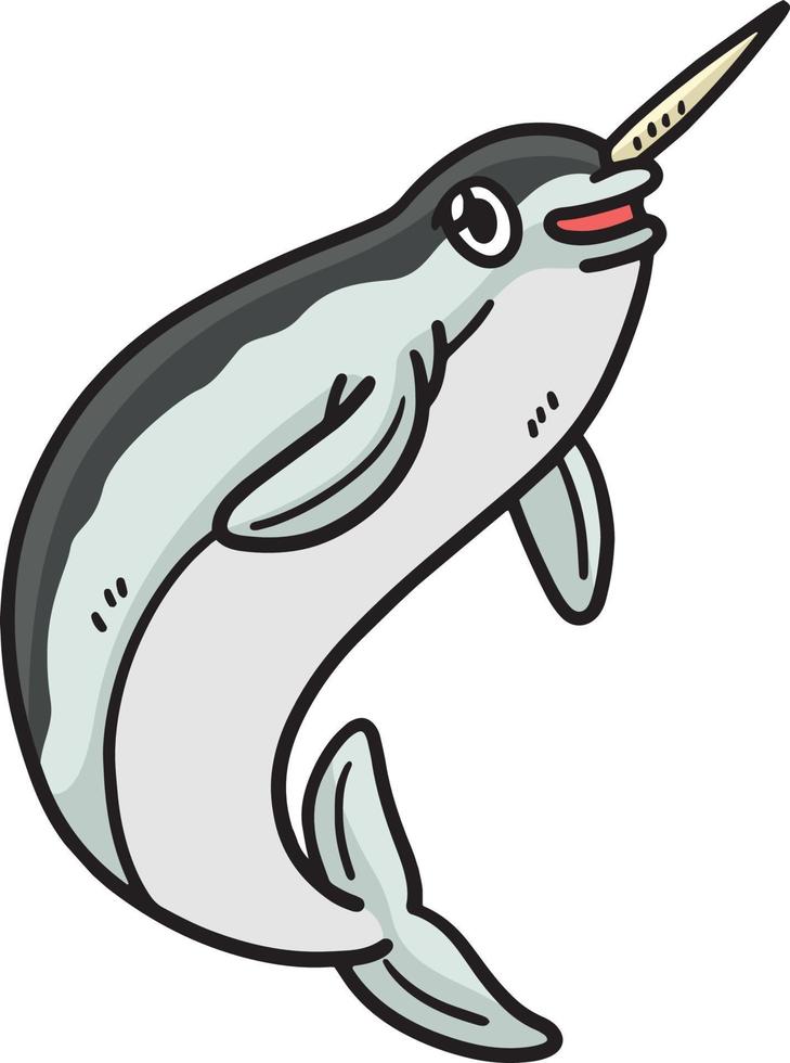 Narwhal Marine Animal Cartoon Colored Clipart vector
