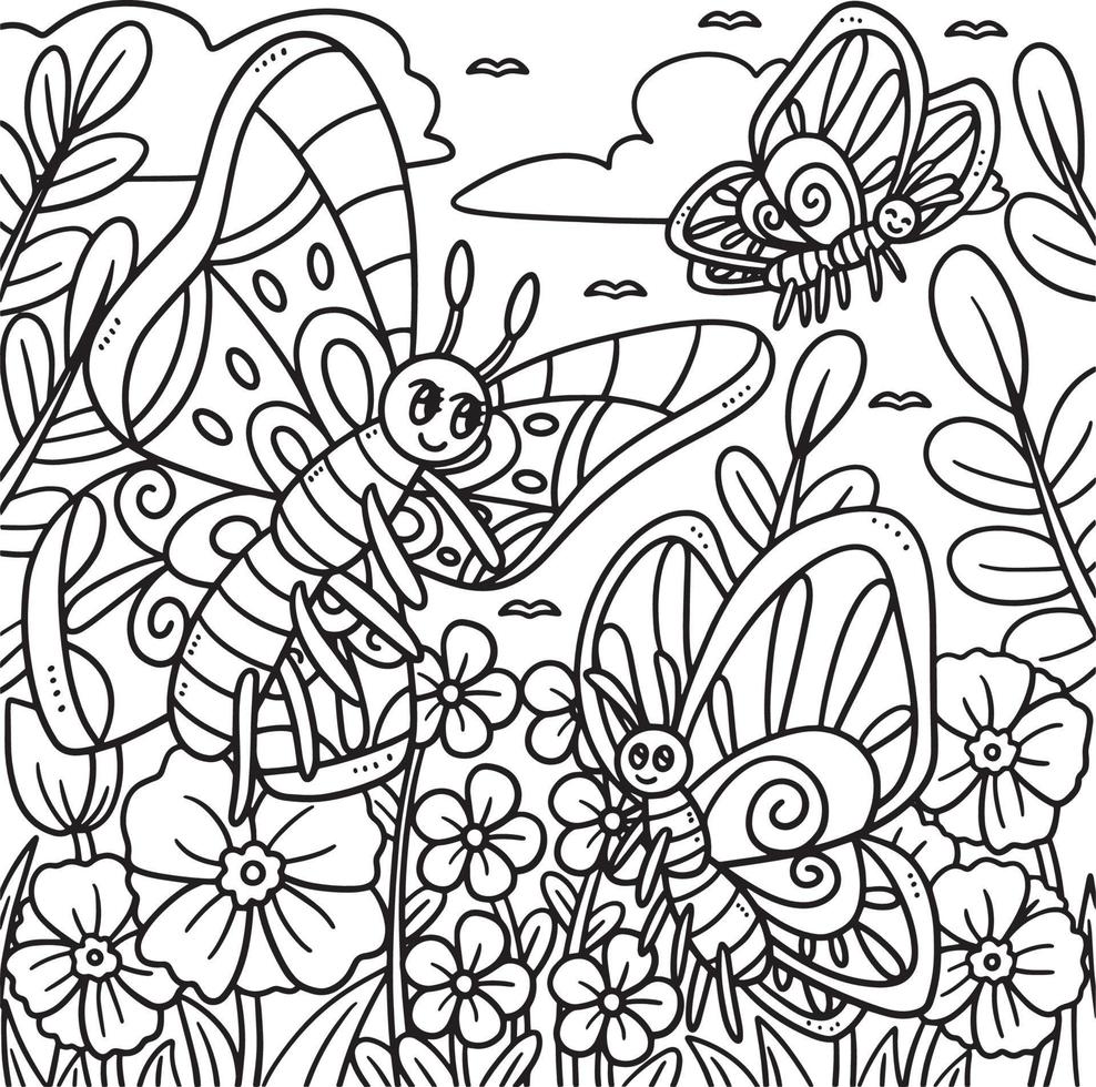 mariposa madre y mariposa bebé página para colorear vector