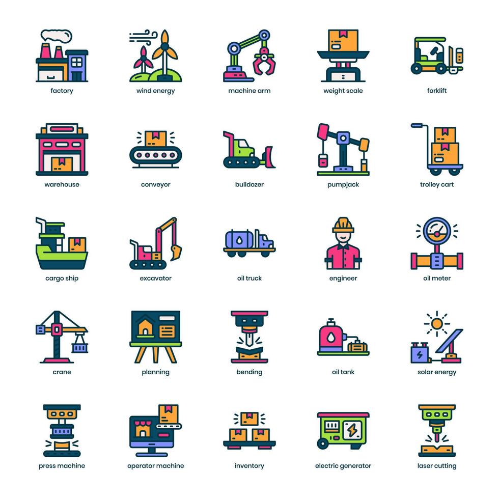 Industry icon pack for your website design, logo, app, and user interface. Industry icon filled color  design. Vector graphics illustration and editable stroke.