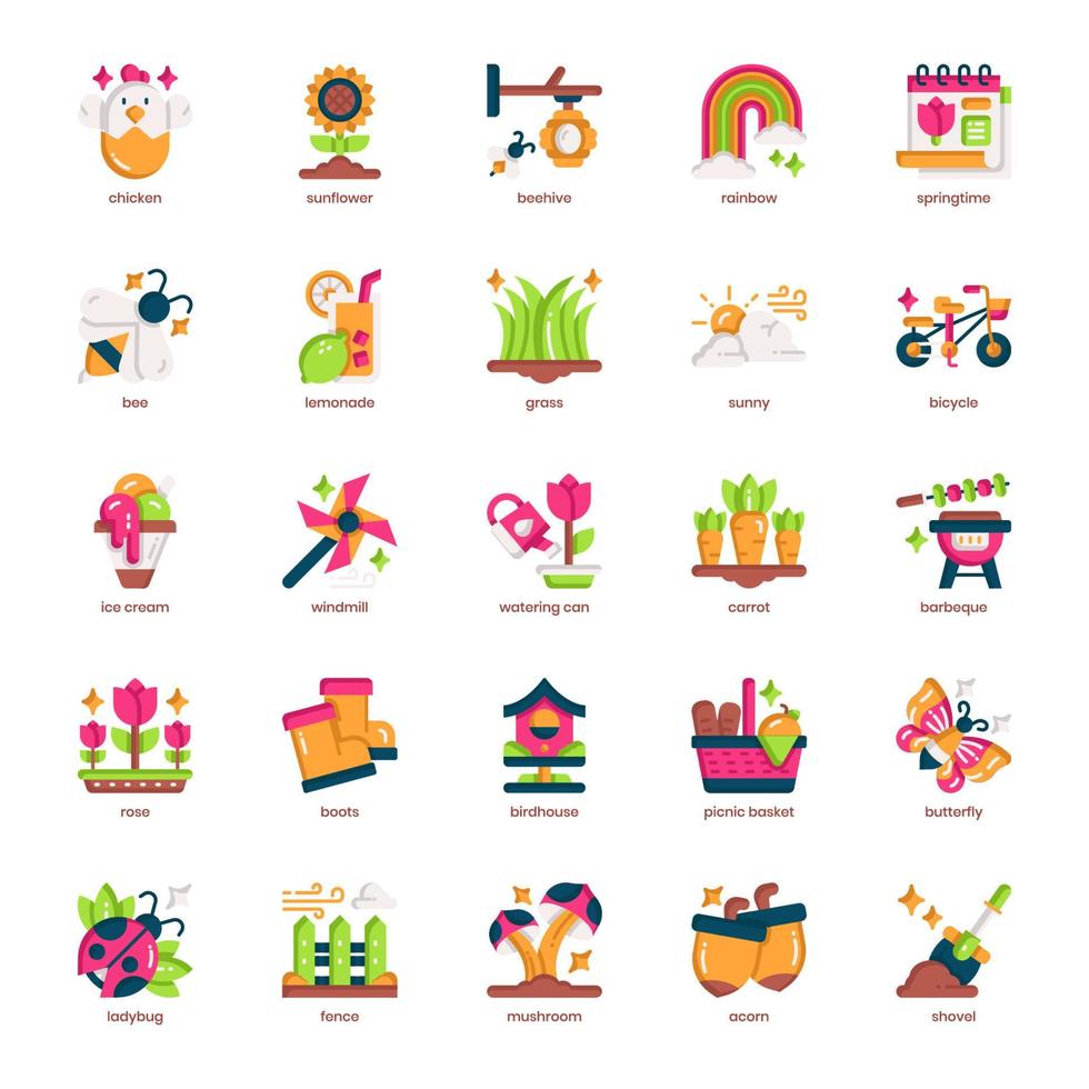 Springtime icon pack for your website design, logo, app, and user interface. Springtime icon flat design. Vector graphics illustration and editable stroke.