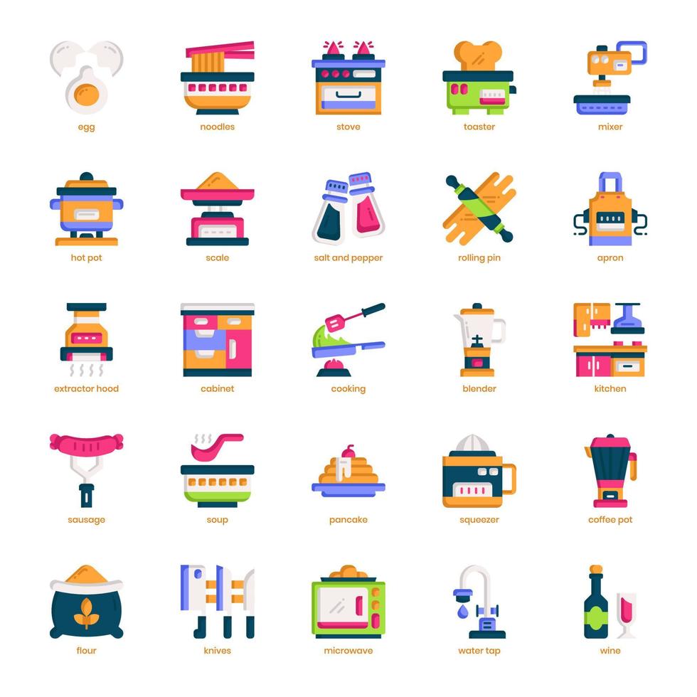 paquete de iconos de cocina para el diseño de su sitio web, logotipo, aplicación e interfaz de usuario. icono de cocina de diseño plano. ilustración de gráficos vectoriales y trazo editable. vector