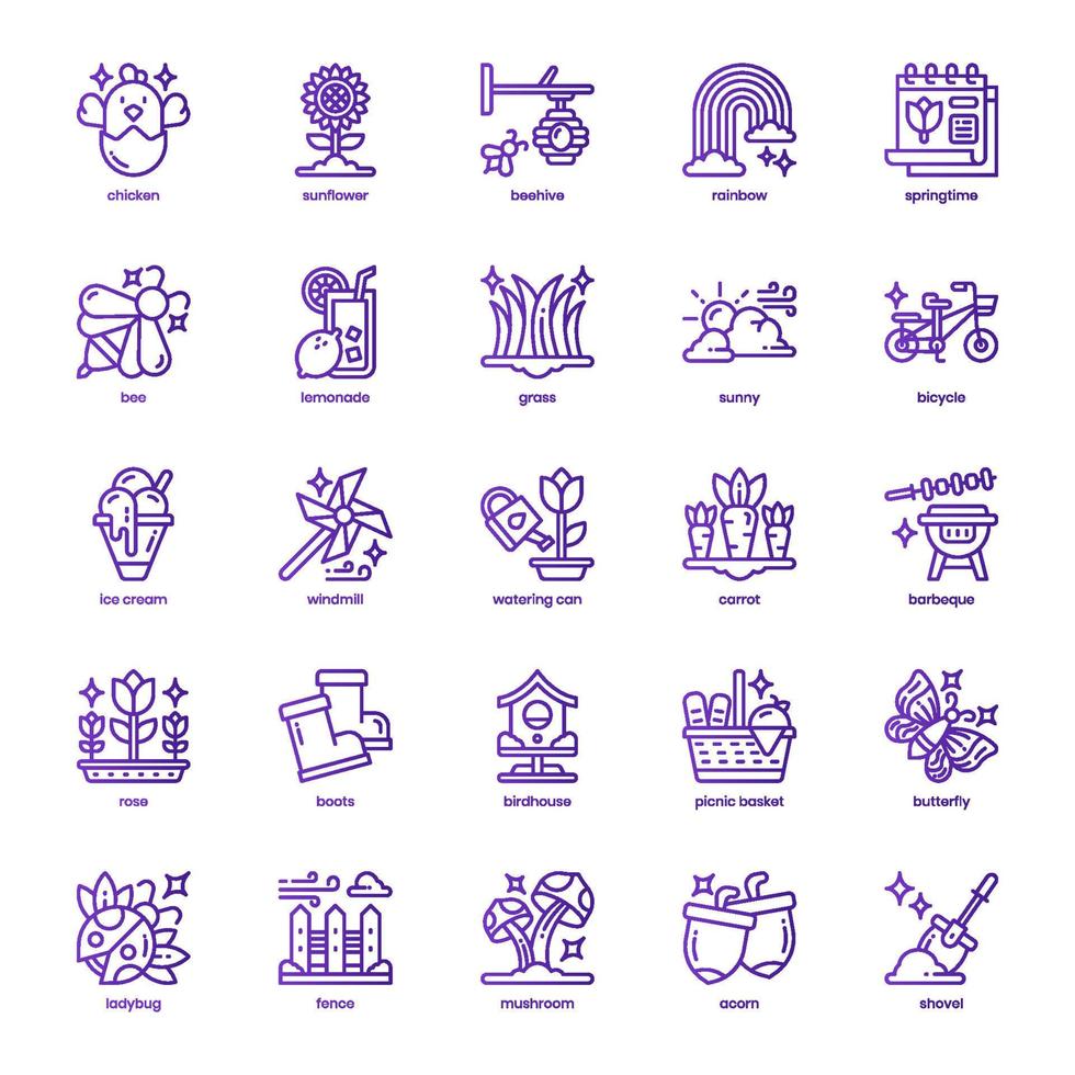 Springtime icon pack for your website design, logo, app, and user interface. Springtime icon basic line gradient design. Vector graphics illustration and editable stroke.