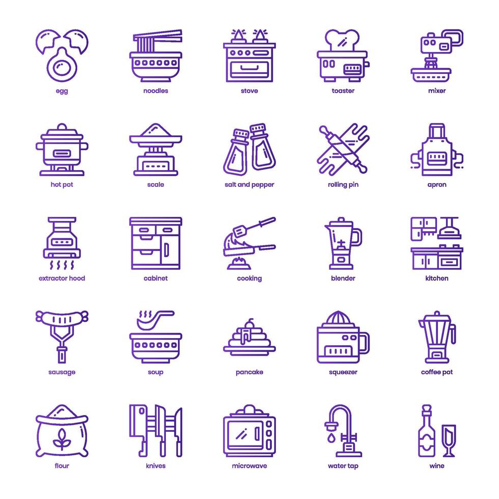 Cooking icon pack for your website design, logo, app, and user interface. Cooking icon basic line gradient design. Vector graphics illustration and editable stroke.