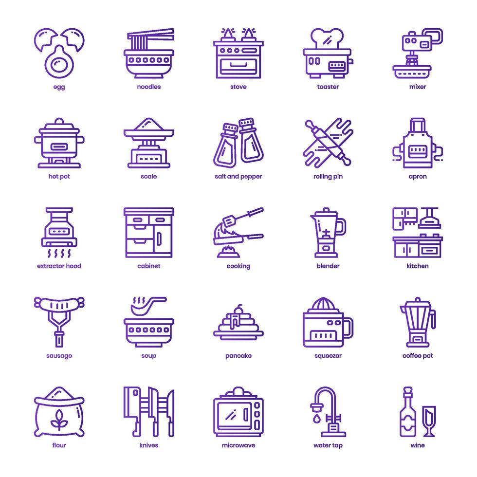 paquete de iconos de cocina para el diseño de su sitio web, logotipo, aplicación e interfaz de usuario. icono de cocina diseño de gradiente de línea básica. ilustración de gráficos vectoriales y trazo editable. vector