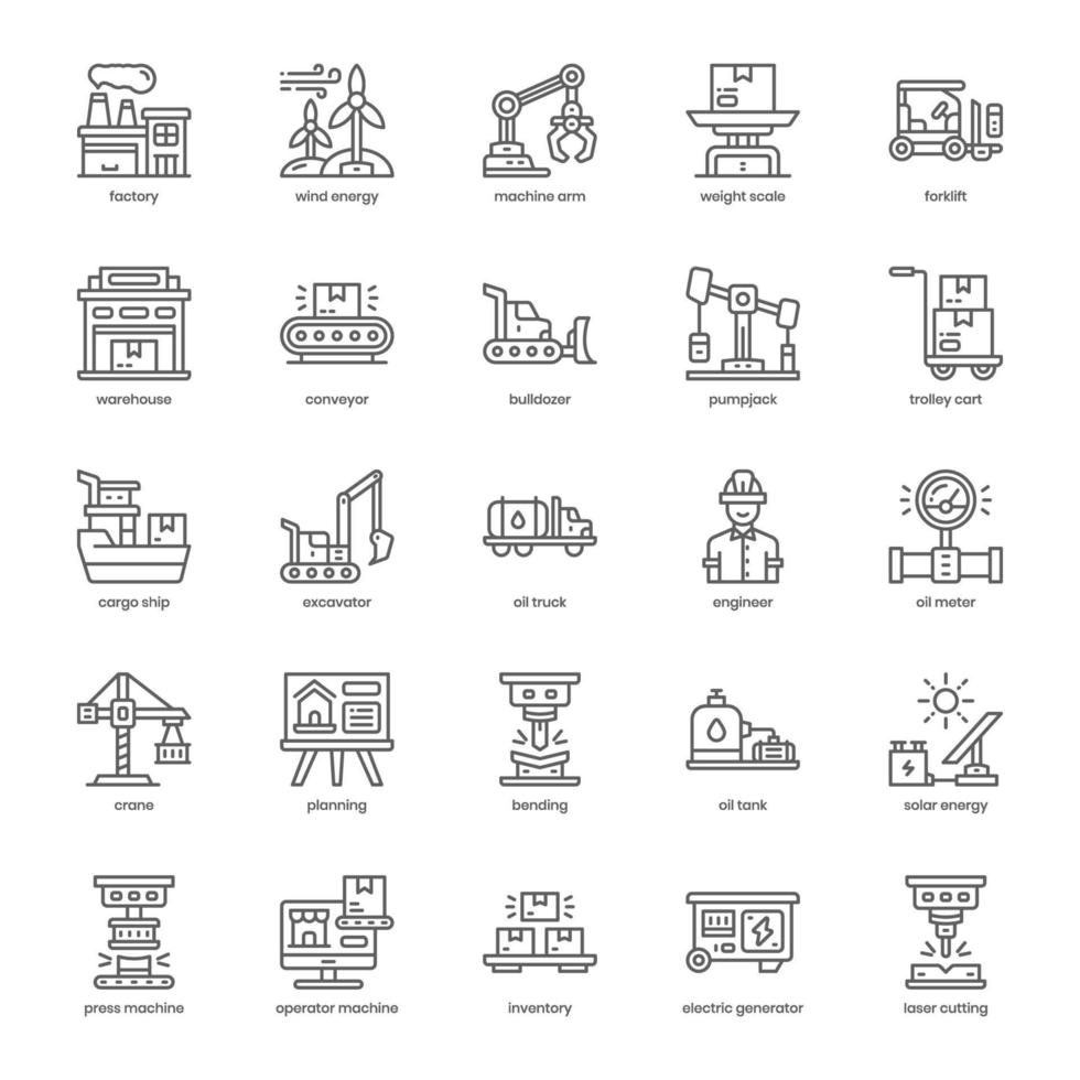 paquete de iconos de la industria para el diseño de su sitio web, logotipo, aplicación e interfaz de usuario. diseño de esquema de icono de la industria. ilustración de gráficos vectoriales y trazo editable. vector