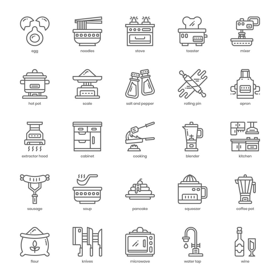 paquete de iconos de cocina para el diseño de su sitio web, logotipo, aplicación e interfaz de usuario. diseño de contorno de icono de cocina. ilustración de gráficos vectoriales y trazo editable. vector