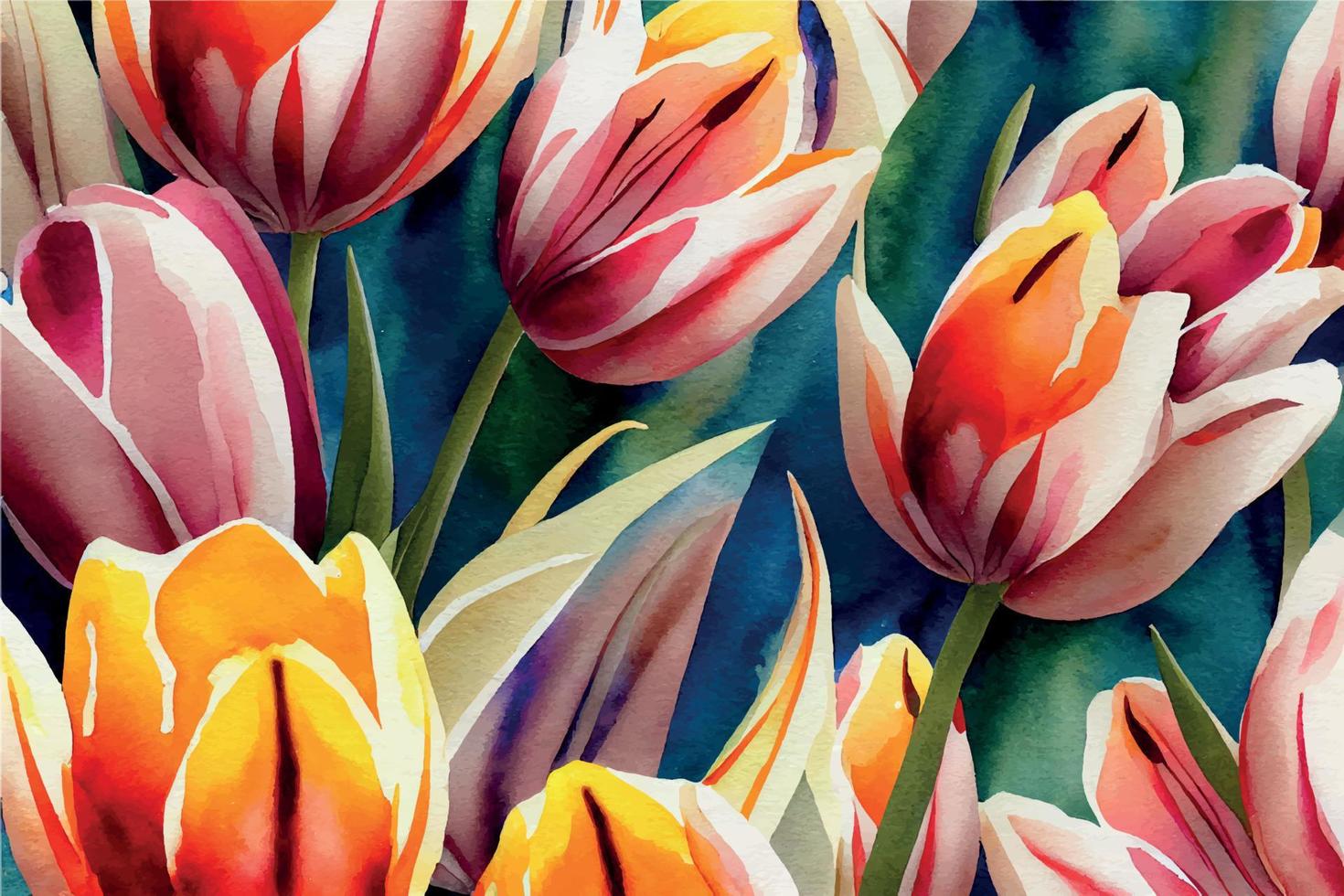 Watercolor tulips background vector