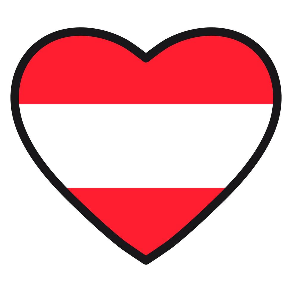 Flag of Austria in the shape of Heart with contrasting contour, symbol of love for his country, patriotism, icon for Independence Day. vector