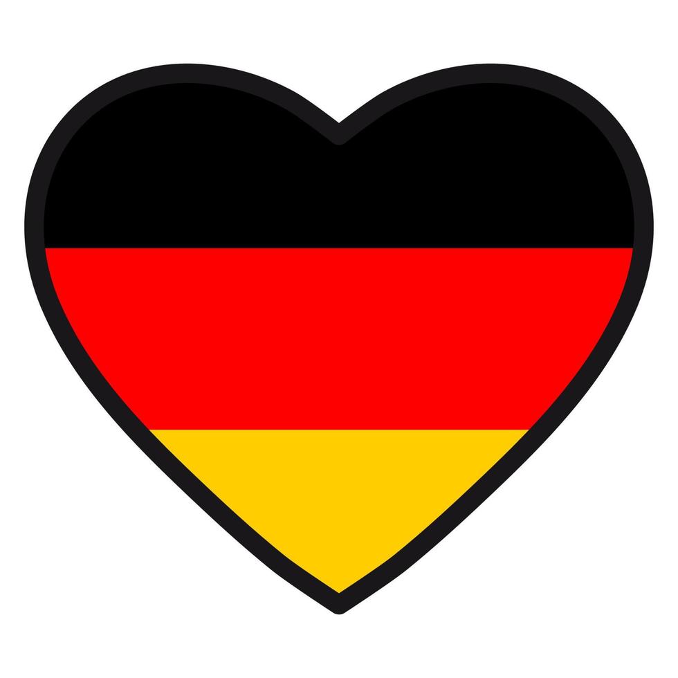 Flag of Germany in the shape of Heart with contrasting contour, symbol of love for his country, patriotism, icon for Independence Day. vector