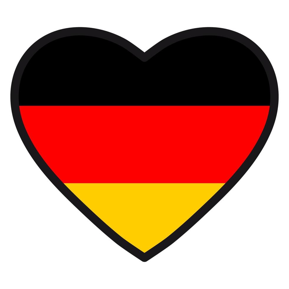 bandera de alemania en forma de corazón con contorno contrastante, símbolo de amor por su país, patriotismo, icono del día de la independencia. vector