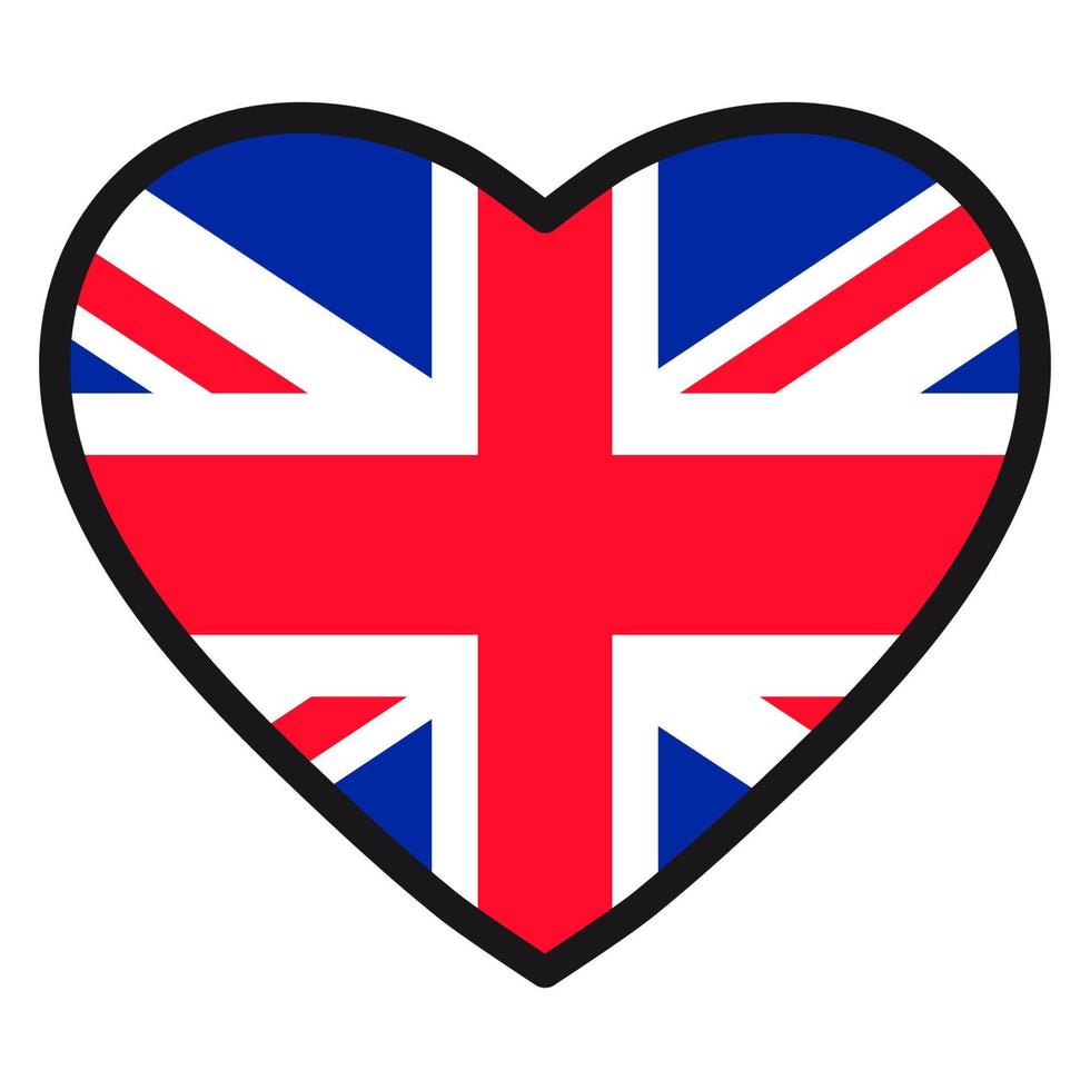 Flag of Great Britain in the shape of Heart with contrasting contour, symbol of love for his country, patriotism, icon for Independence Day. vector