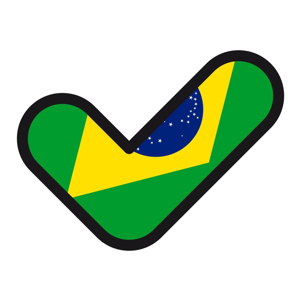 Flag of Brazil in the shape of check mark, vector sign approval, symbol of elections, voting.