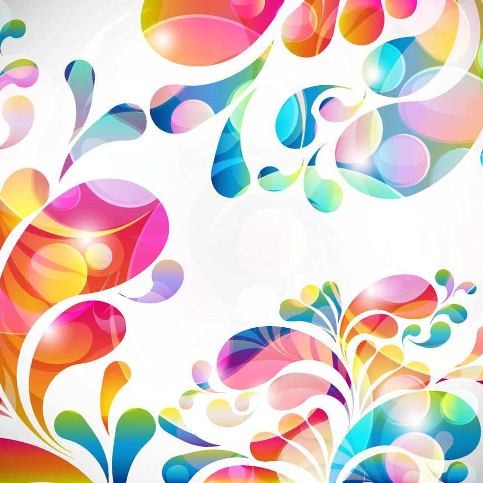 Abstract colorful paisley arc-drop pattern on a white background. Transparent colorful drops and circles design card.  Vector illustration.