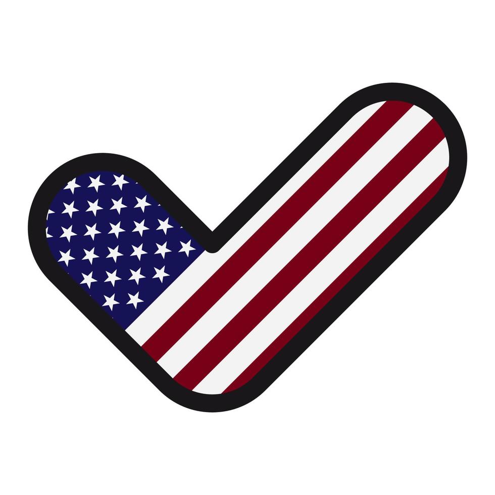 Flag of America in the shape of check mark, vector sign approval, symbol of elections, voting.