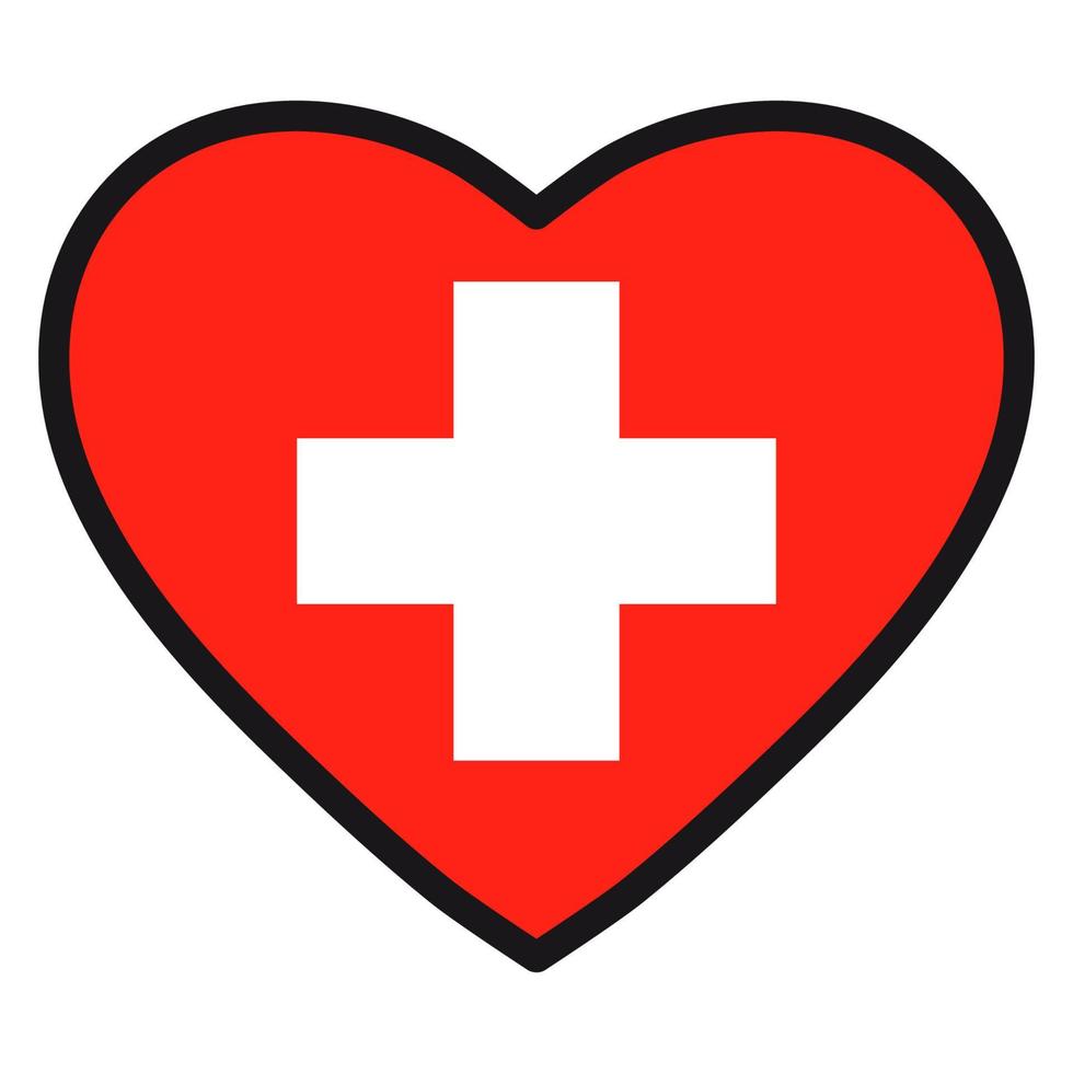 Flag of Switzerland in the shape of Heart with contrasting contour, symbol of love for his country, patriotism, icon for Independence Day. vector