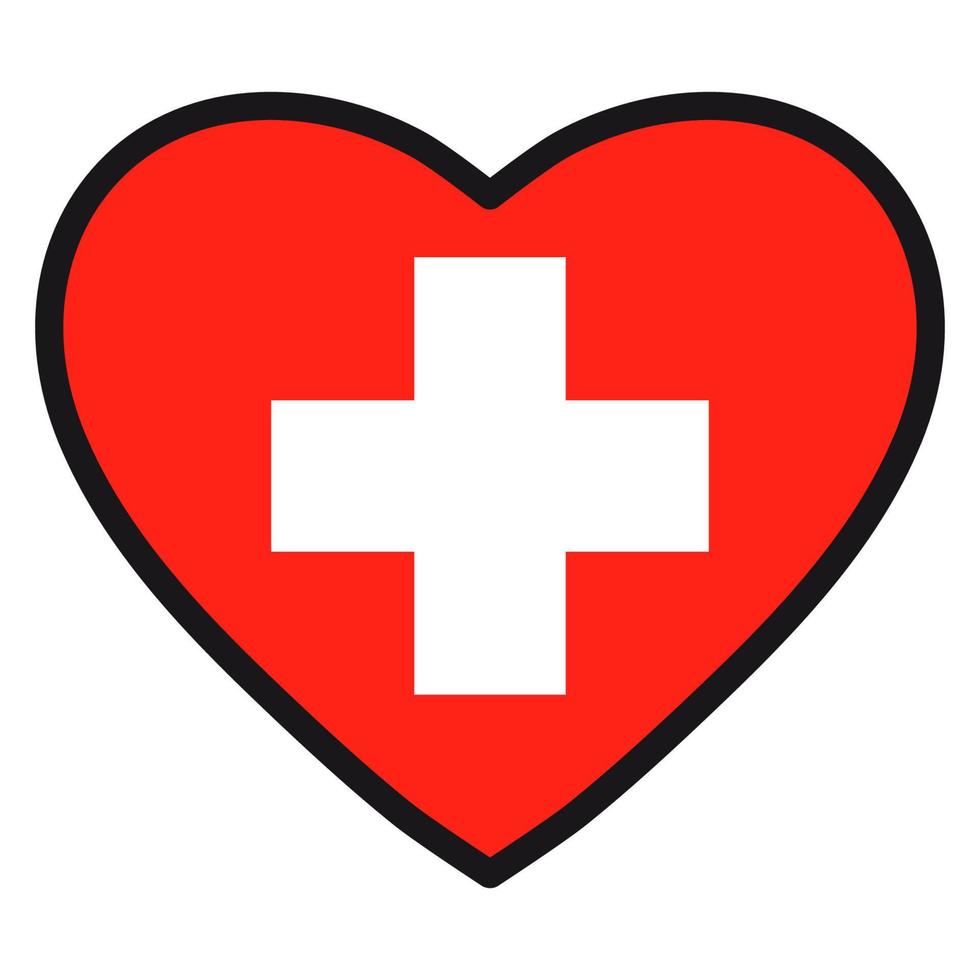 bandera de suiza en forma de corazón con contorno contrastante, símbolo de amor por su país, patriotismo, ícono del día de la independencia. vector