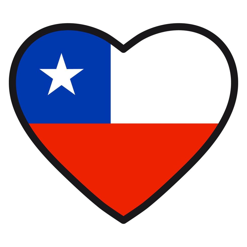 Flag of Chile in the shape of Heart with contrasting contour, symbol of love for his country, patriotism, icon for Independence Day. vector